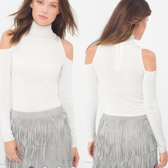 White House Black Market Sweaters - WHBM COLD-SHOULDER MOCK NECK SWEATER